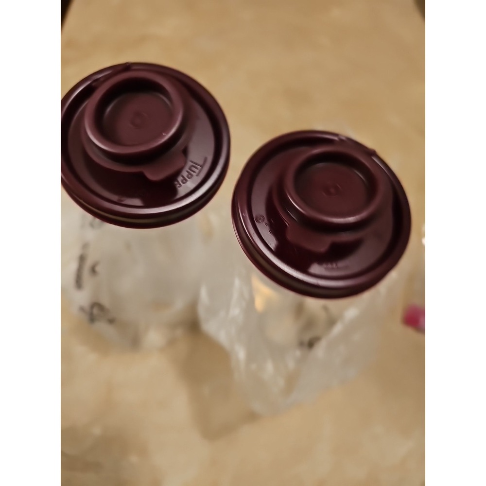 Tupperware Large Hourglass Salt & Pepper Shaker Set Purplish Seals New - Picture 2 of 3